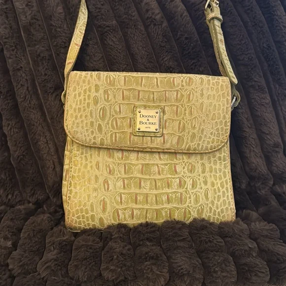 Vintage Dooney & Bourke Purse Orange Canvas Leather Croc Flap Crossbody Bag - Picture 2 of 8